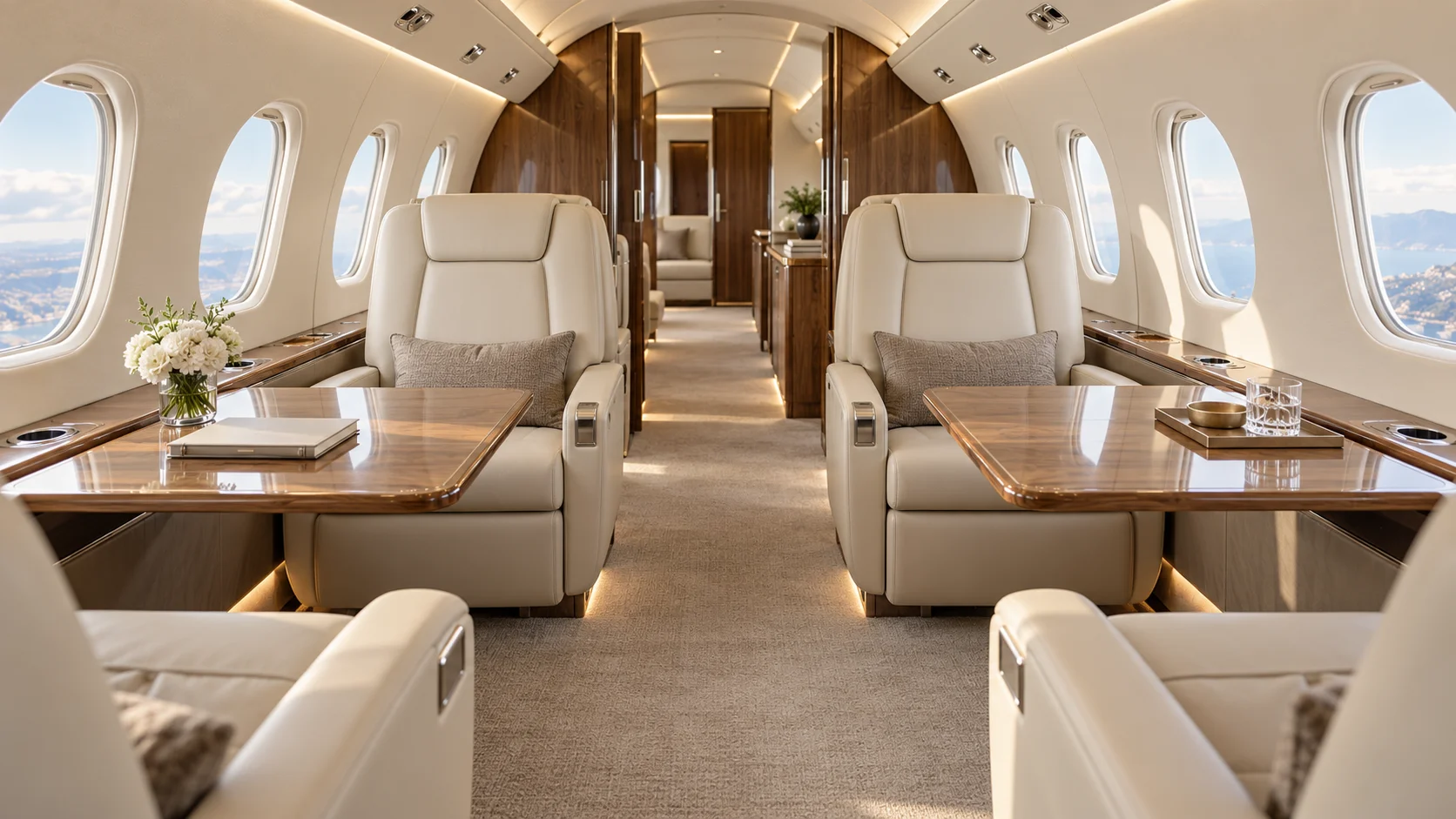 Illustrative private aircraft cabin